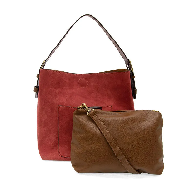 Rich Faux Suede Hobo Handbag in Rust