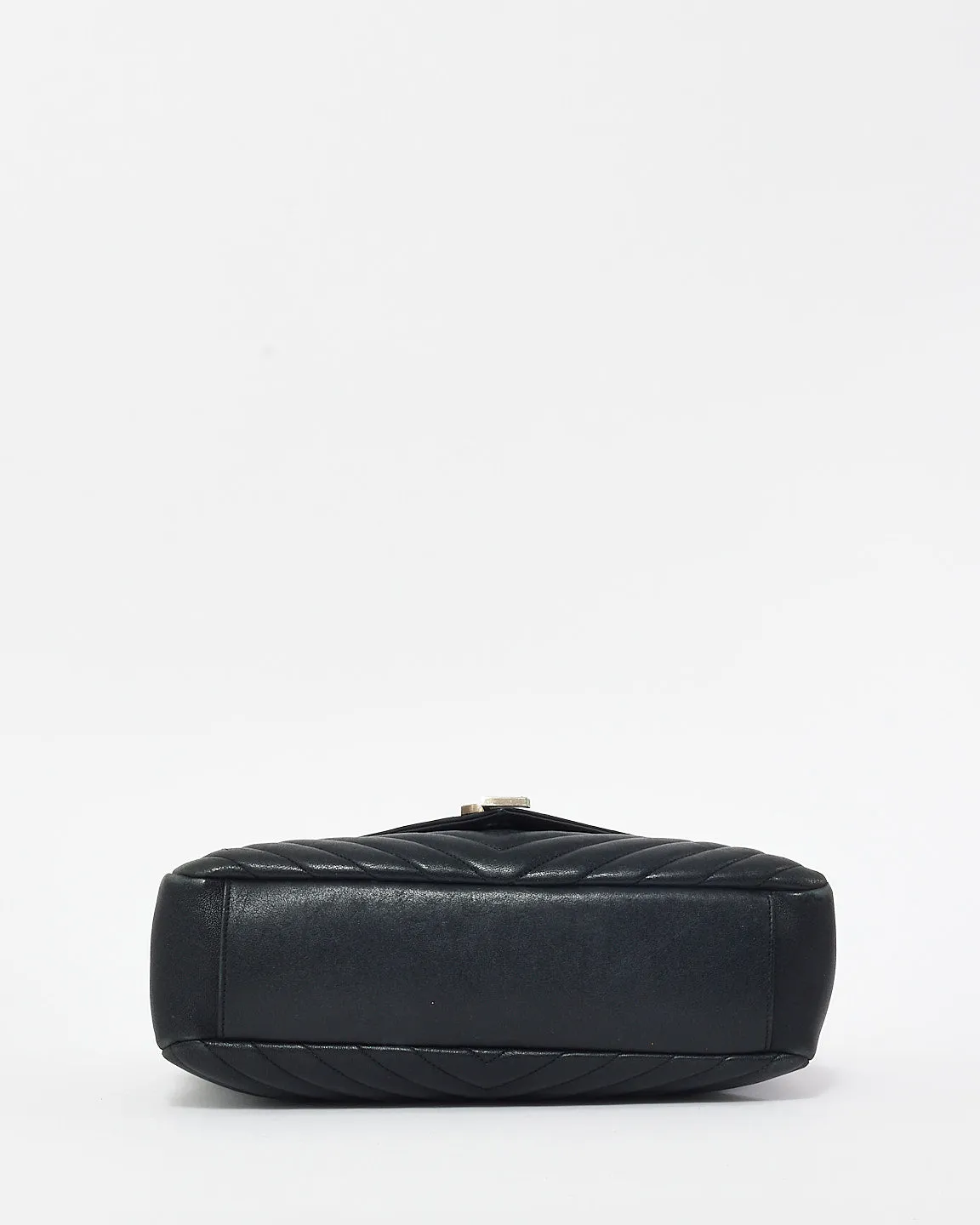 Saint Laurent Black Chevron Leather Medium College Bag