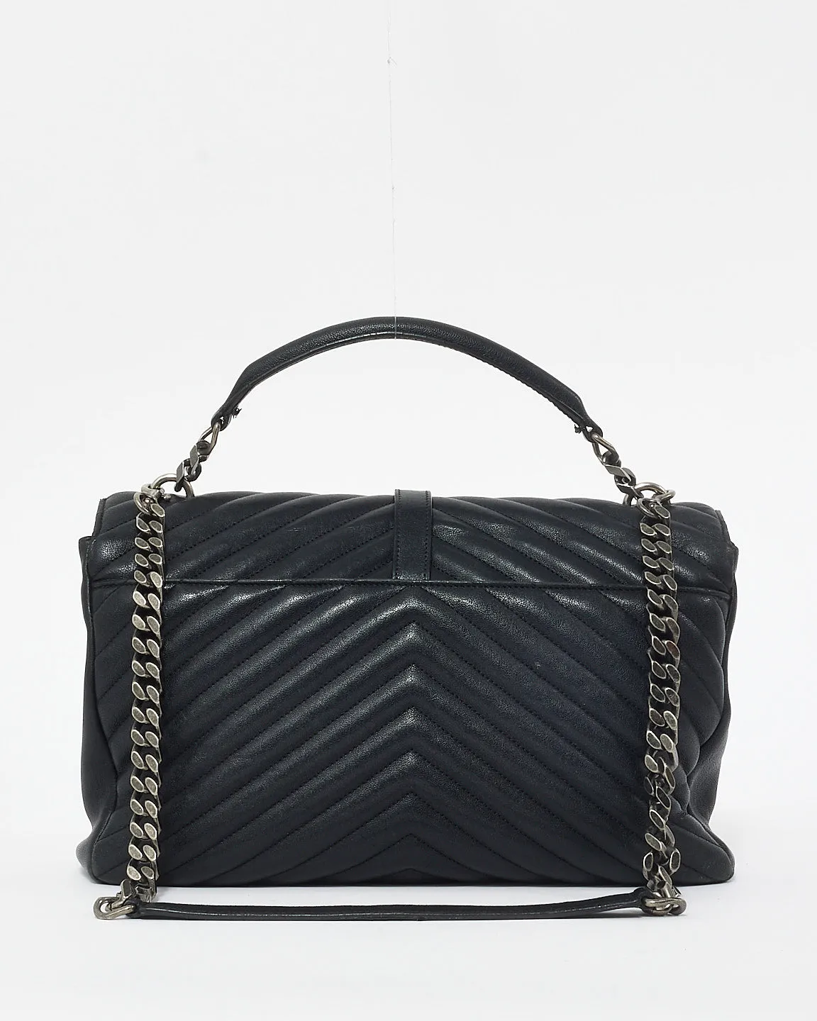 Saint Laurent Black Chevron Leather Medium College Bag