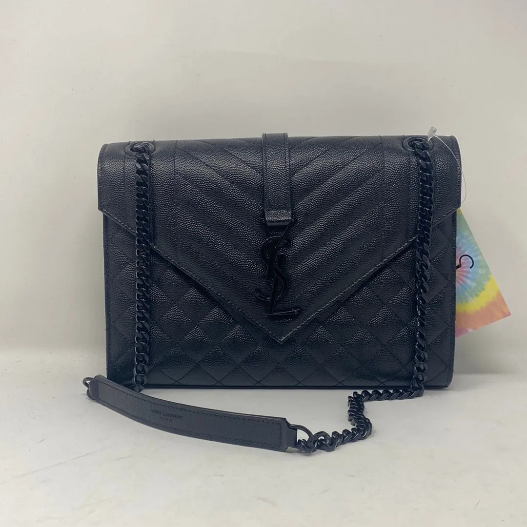 Saint Laurent Black Envelope Medium Caviar Leather Black