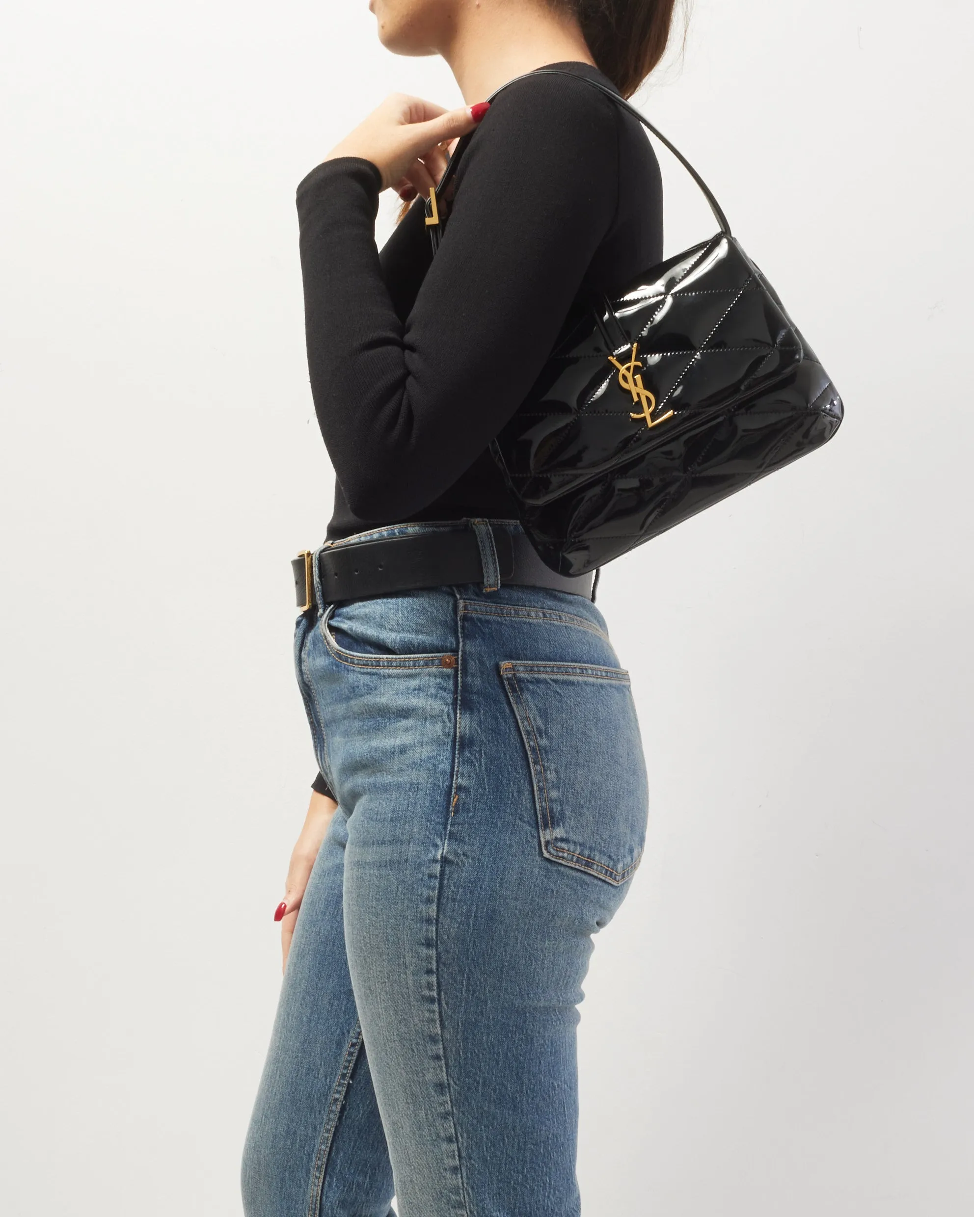 Saint Laurent Black Patent Leather Quilted 57 Shoulder Bag
