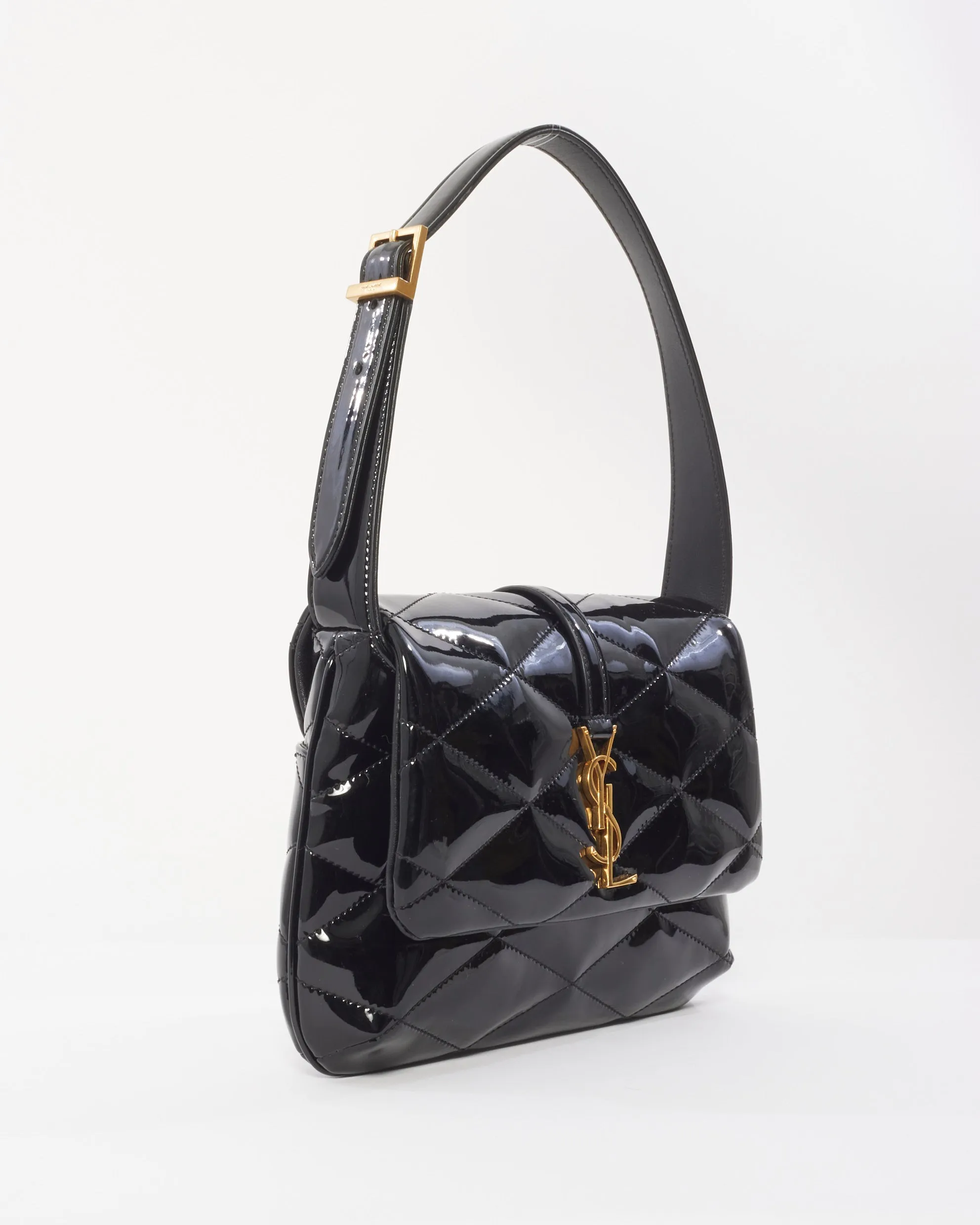 Saint Laurent Black Patent Leather Quilted 57 Shoulder Bag