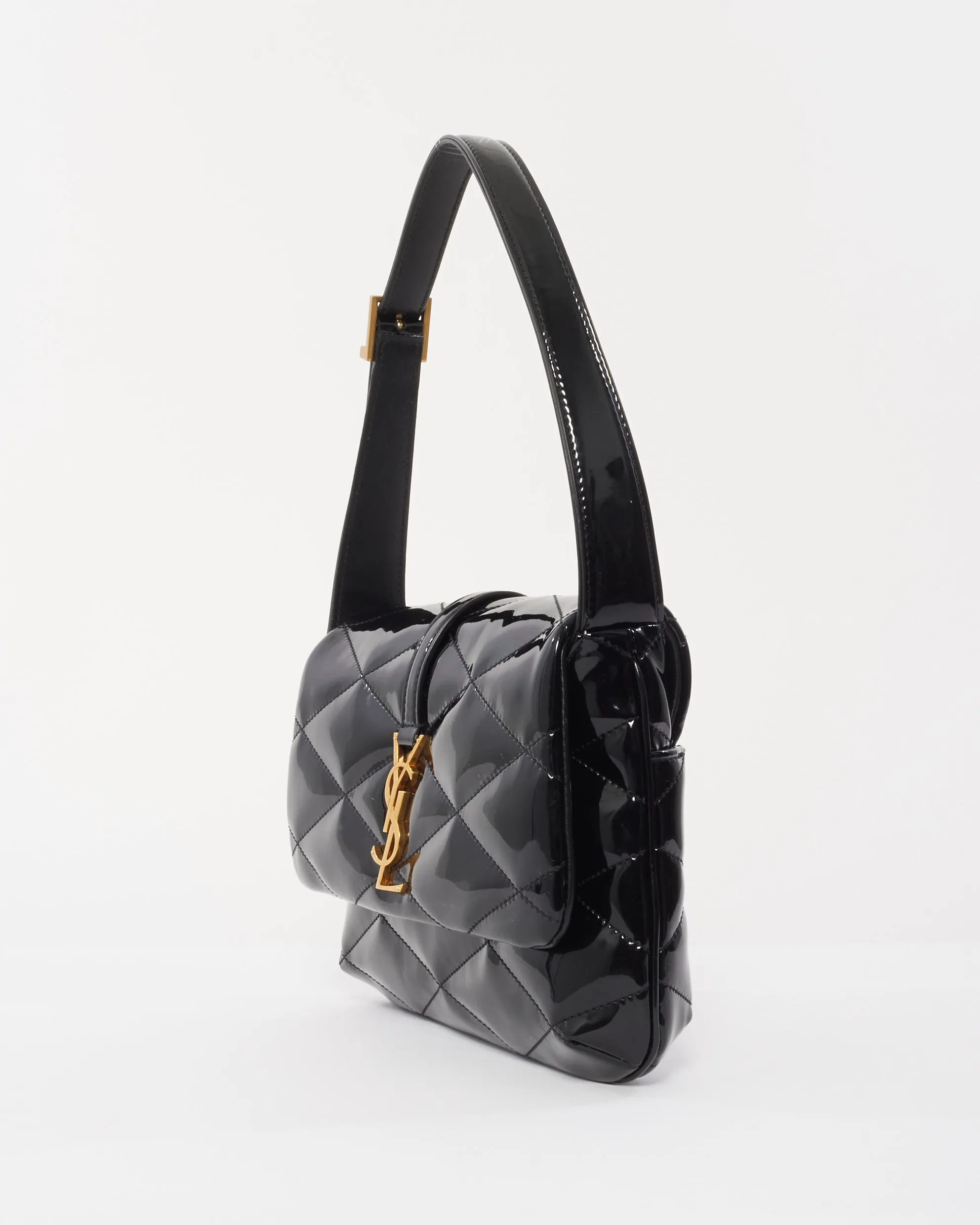 Saint Laurent Black Patent Leather Quilted 57 Shoulder Bag