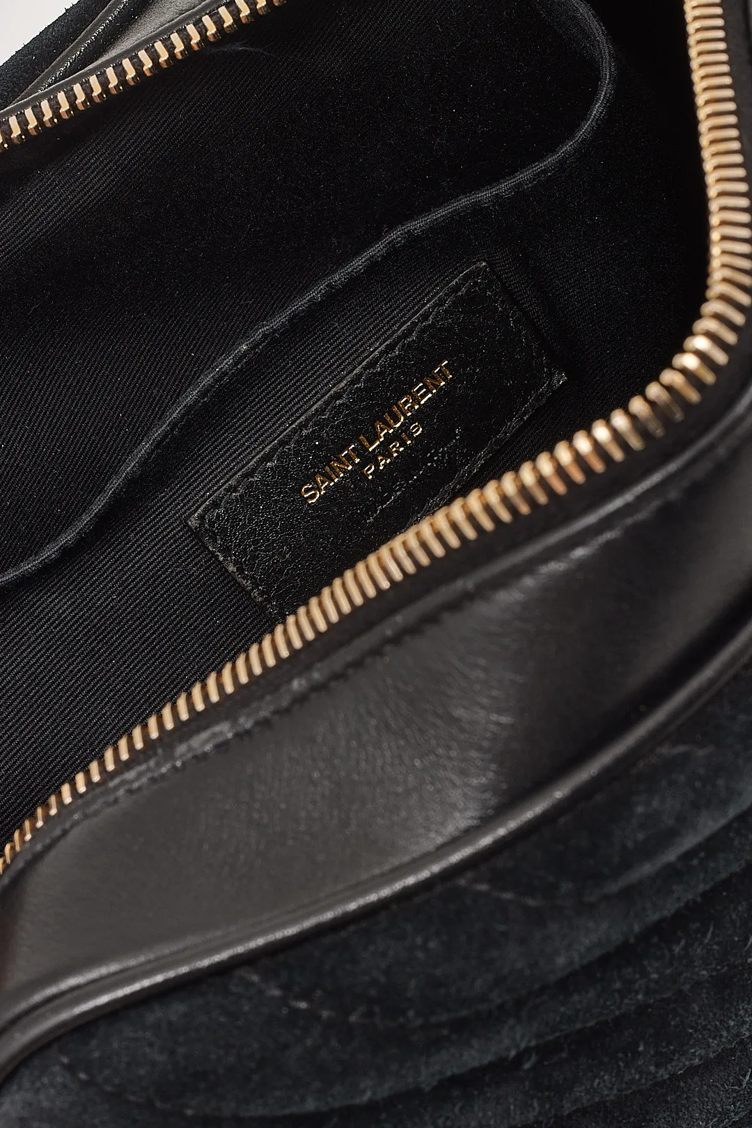 Saint Laurent Black Suede Chevron Lou Monogram Camere Bag