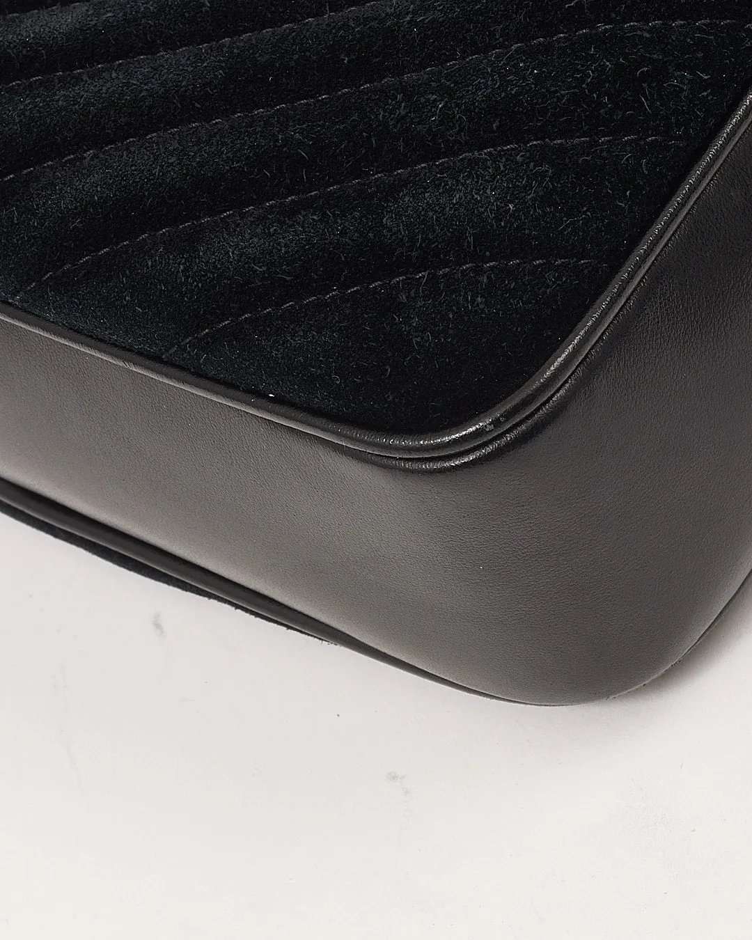 Saint Laurent Black Suede Chevron Lou Monogram Camere Bag