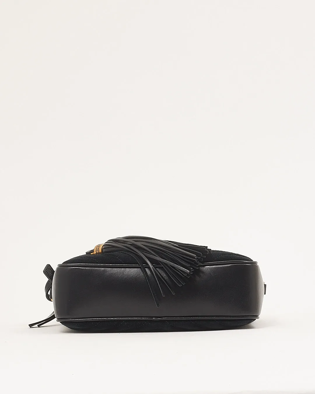 Saint Laurent Black Suede Chevron Lou Monogram Camere Bag