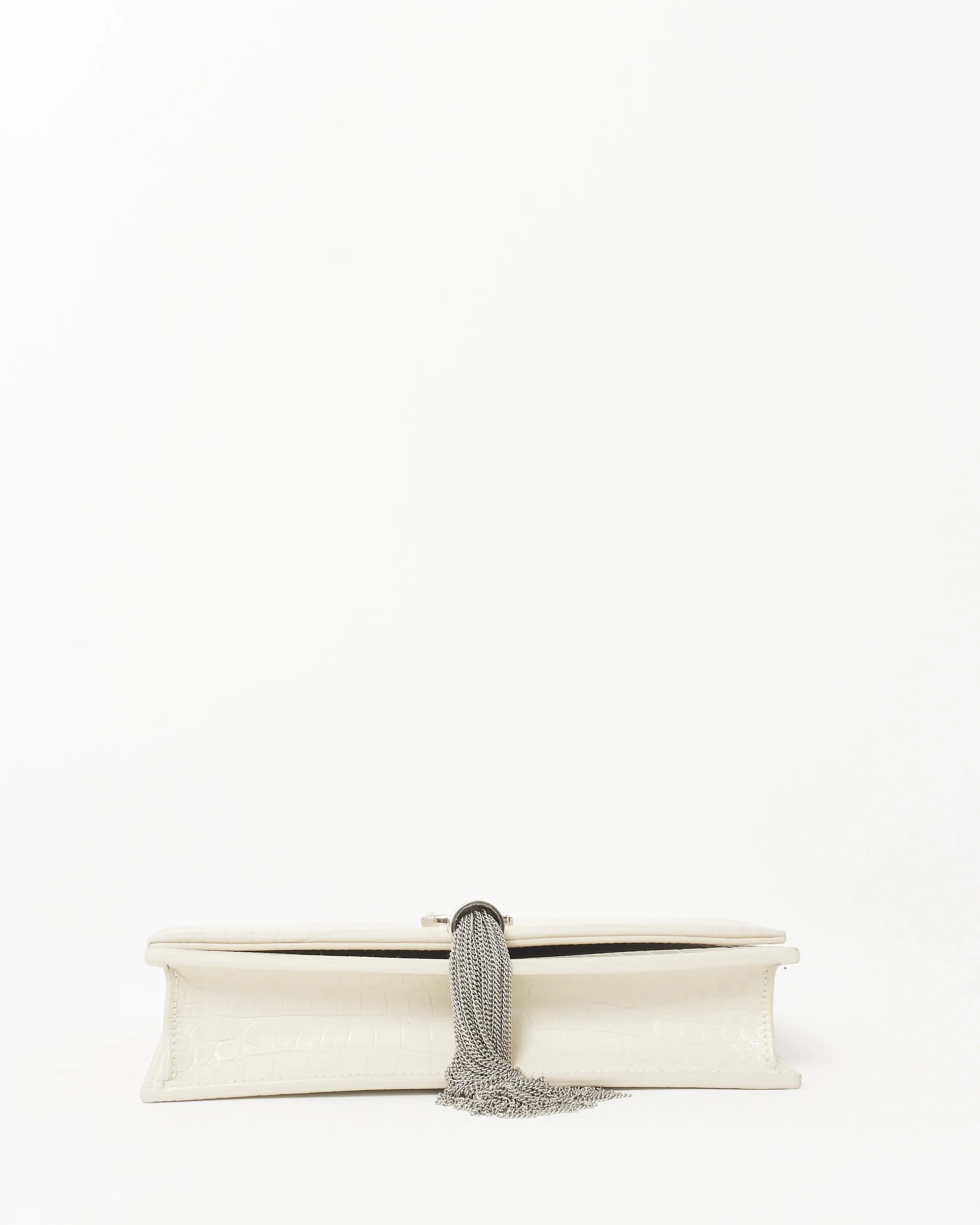 Saint Laurent Cream Croc Embossed SHW Small Kate Tassel Chain Bag