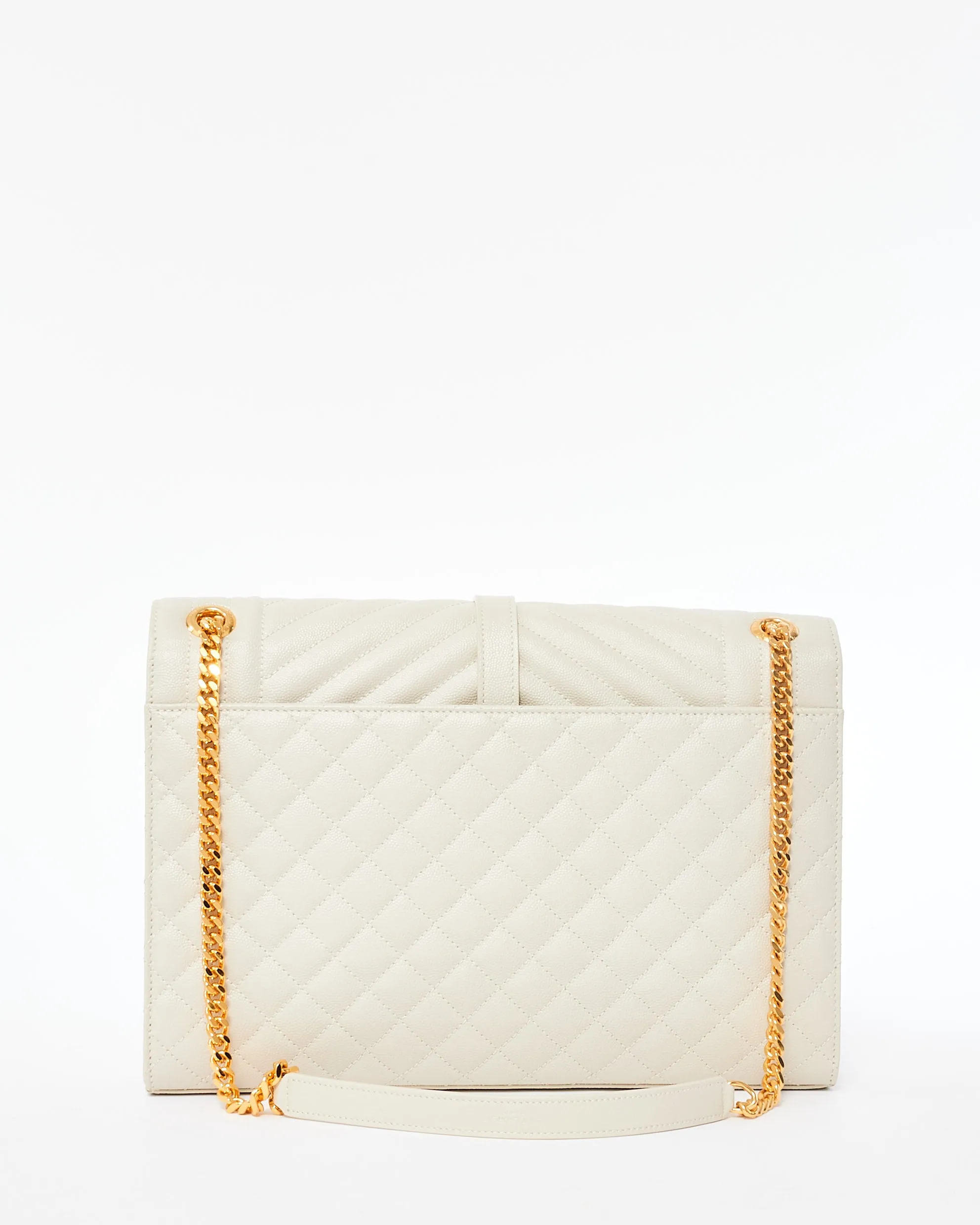 Saint Laurent Ivory Grain De Poude Tri-Quilt Large Envelope Bag
