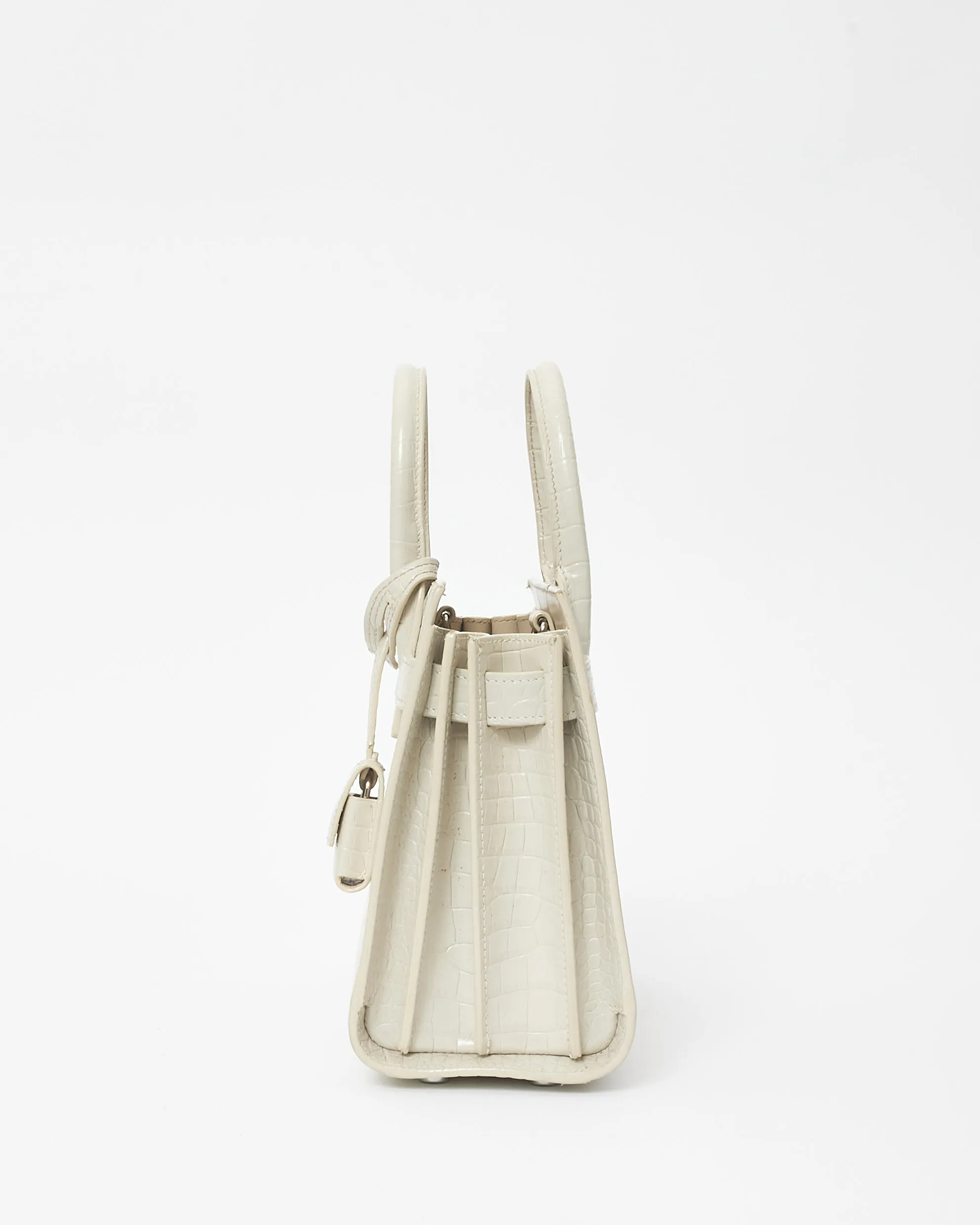 Saint Laurent Light Grey Croc Embossed Nano Sac Du Jour