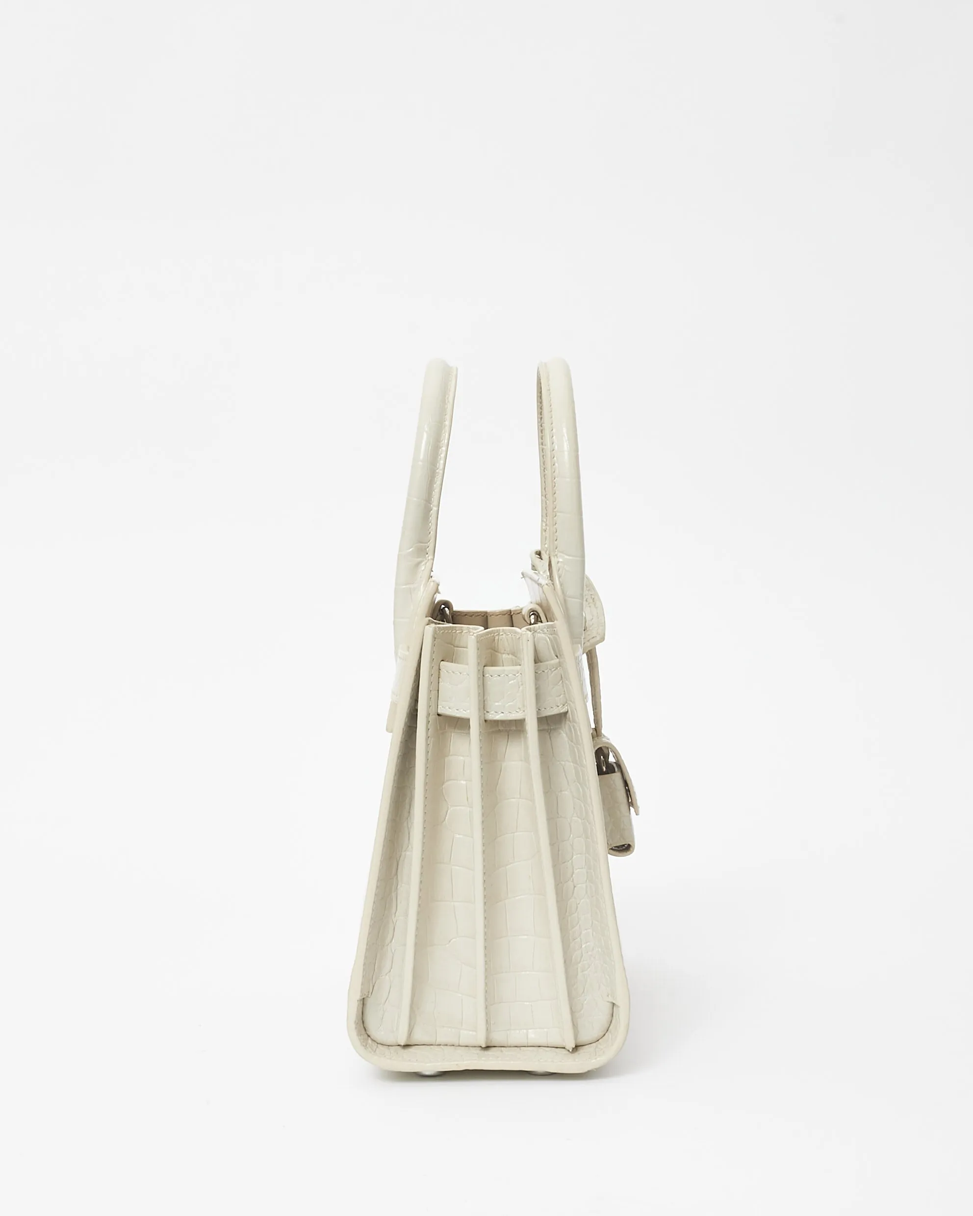 Saint Laurent Light Grey Croc Embossed Nano Sac Du Jour