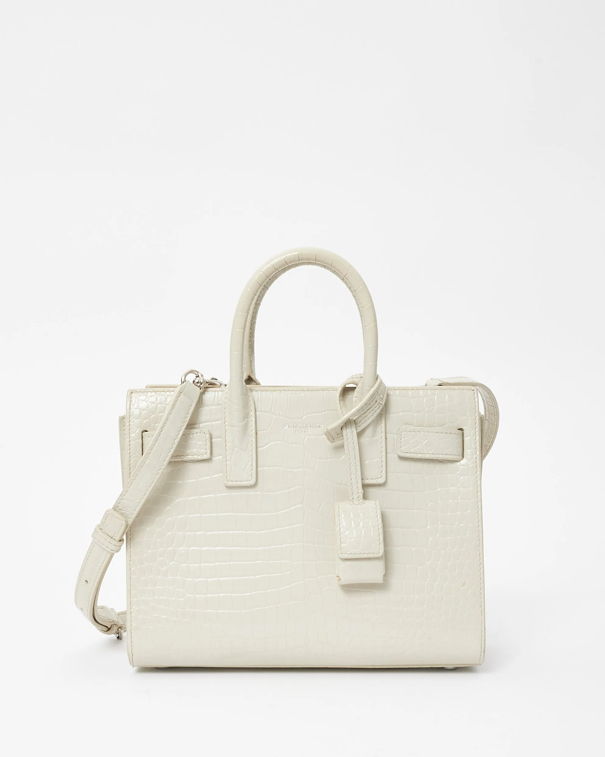 Saint Laurent Light Grey Croc Embossed Nano Sac Du Jour