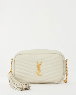 Saint Laurent White Grained De Poudre Embossed Leather Mini Lou Camera Bag