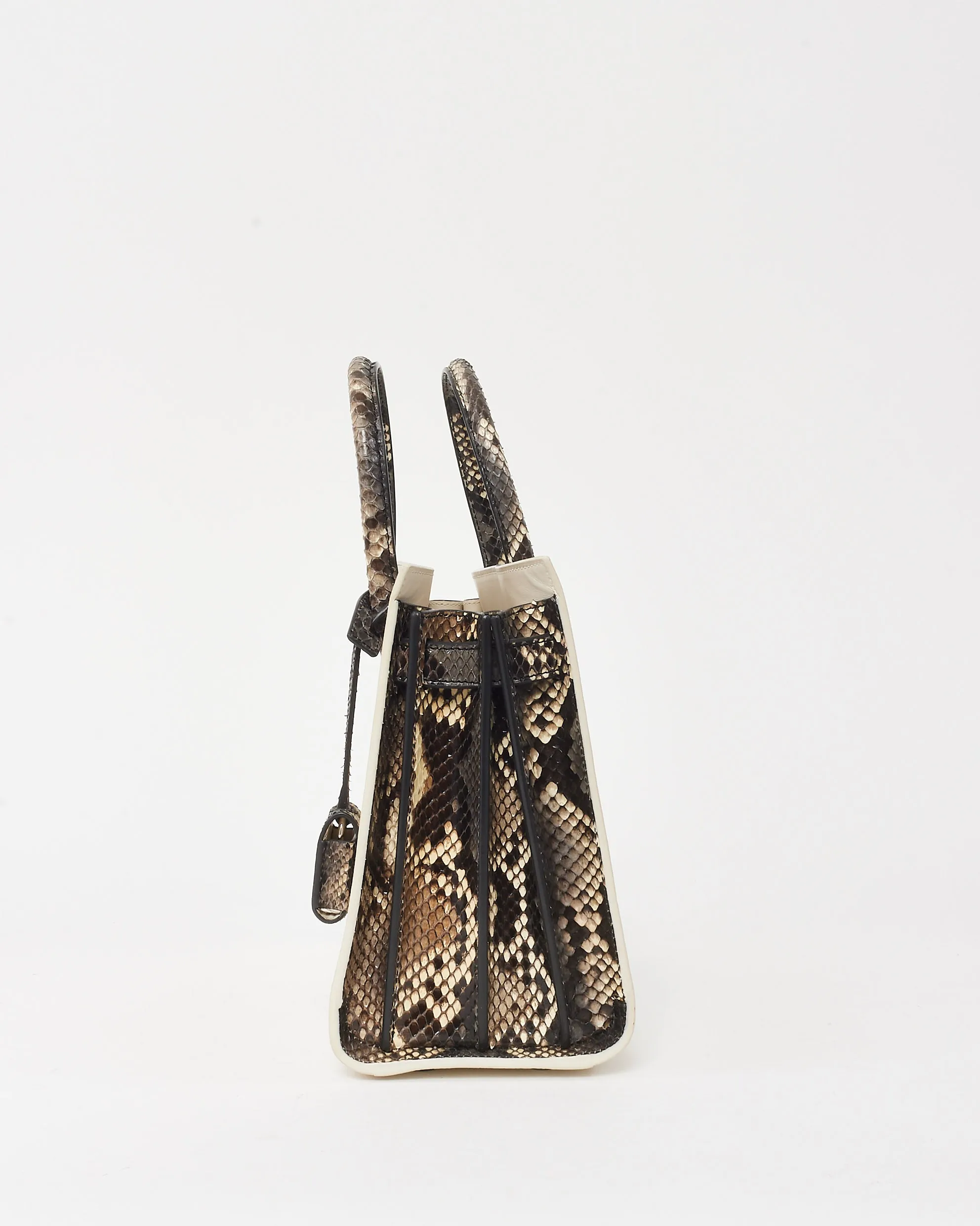 Saint Laurent White Leather & Grey Python Trim Small Sac De Jour Bag