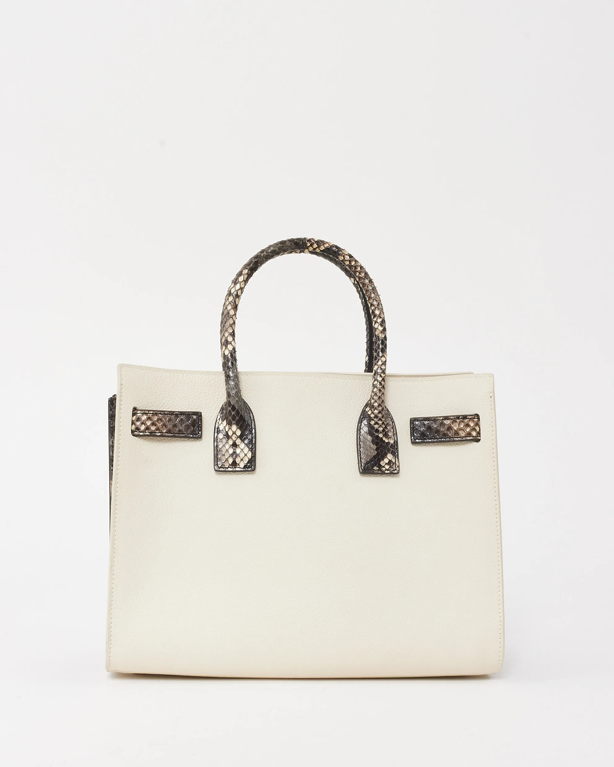 Saint Laurent White Leather & Grey Python Trim Small Sac De Jour Bag