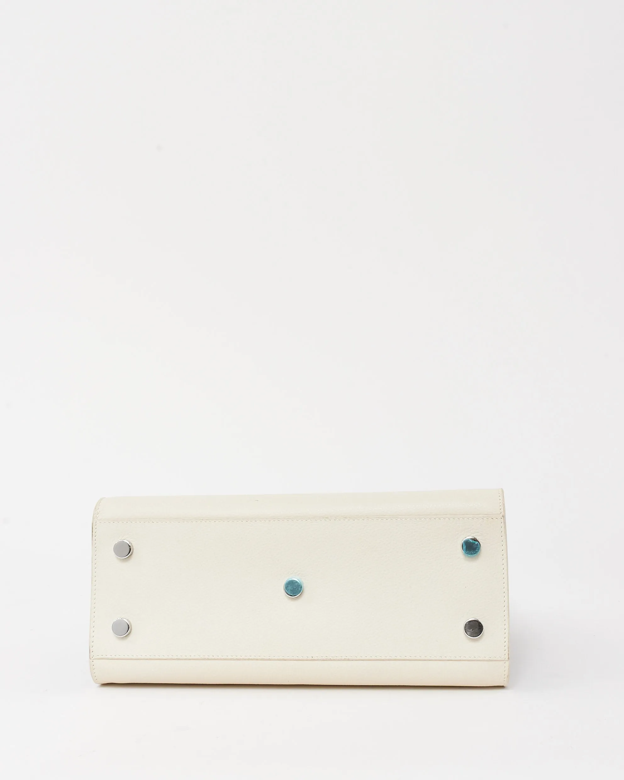 Saint Laurent White Leather & Grey Python Trim Small Sac De Jour Bag