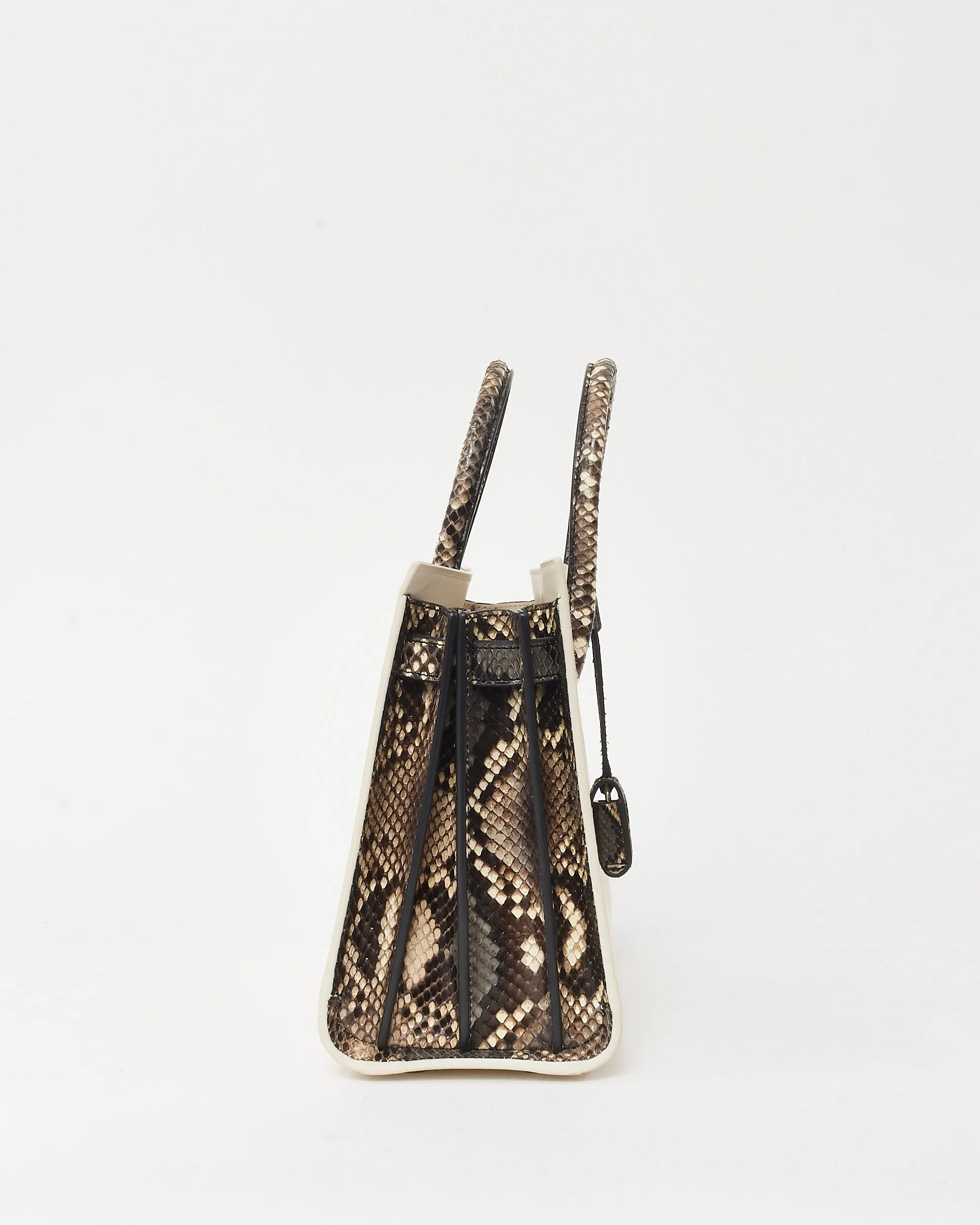 Saint Laurent White Leather & Grey Python Trim Small Sac De Jour Bag