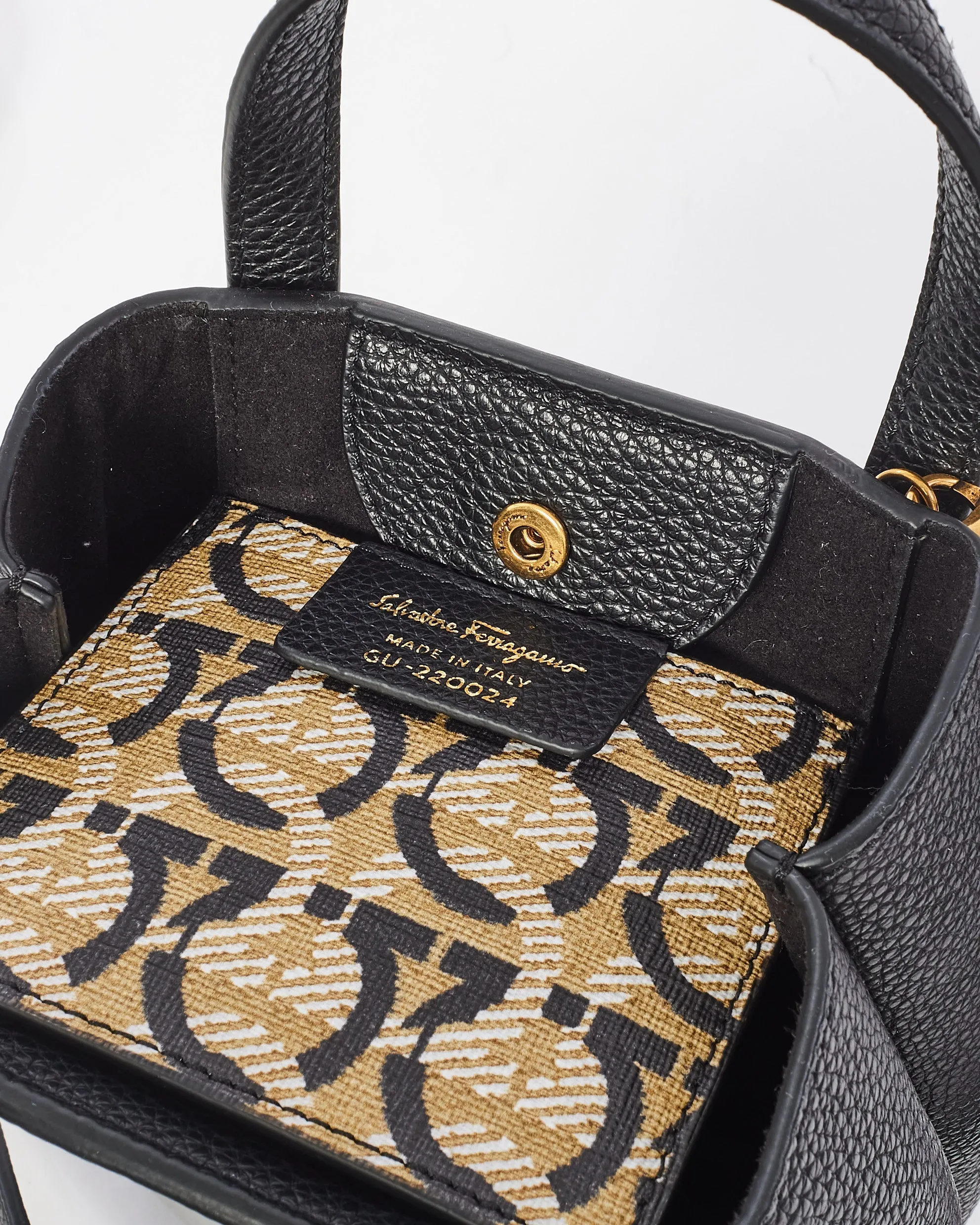 Salvatore Ferragamo Black Leather Mini Grancini Crossbody Bag