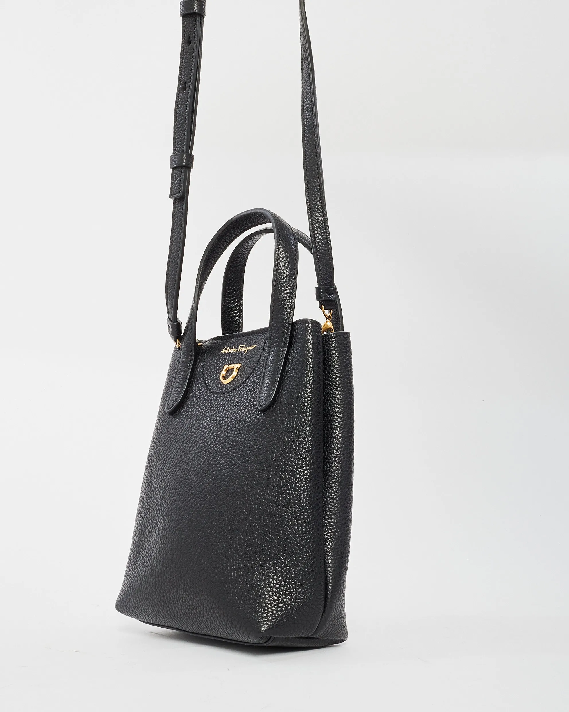 Salvatore Ferragamo Black Leather Mini Grancini Crossbody Bag