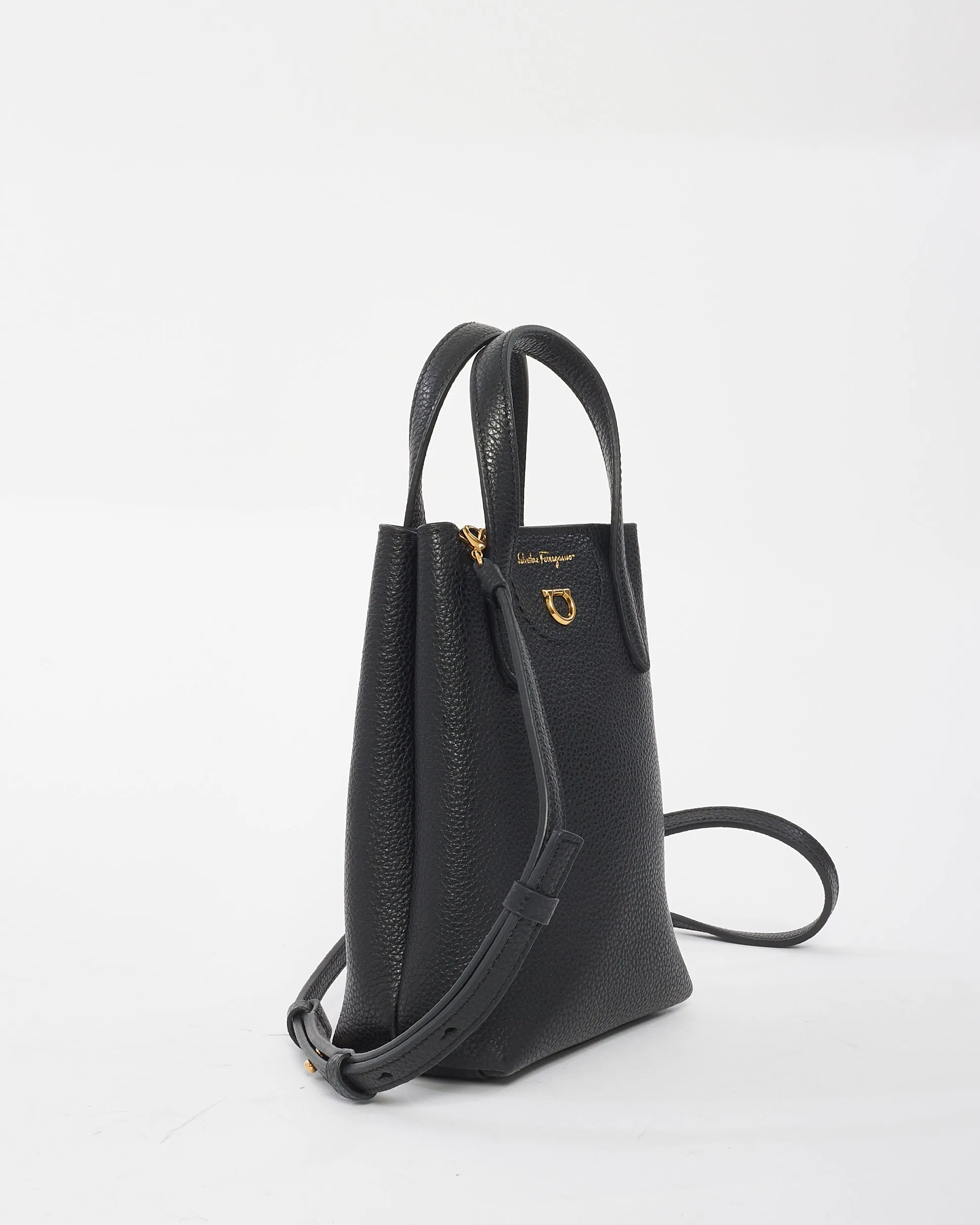 Salvatore Ferragamo Black Leather Mini Grancini Crossbody Bag