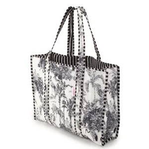 Serendipity Cotton Quilted Tote - Black / White Crane