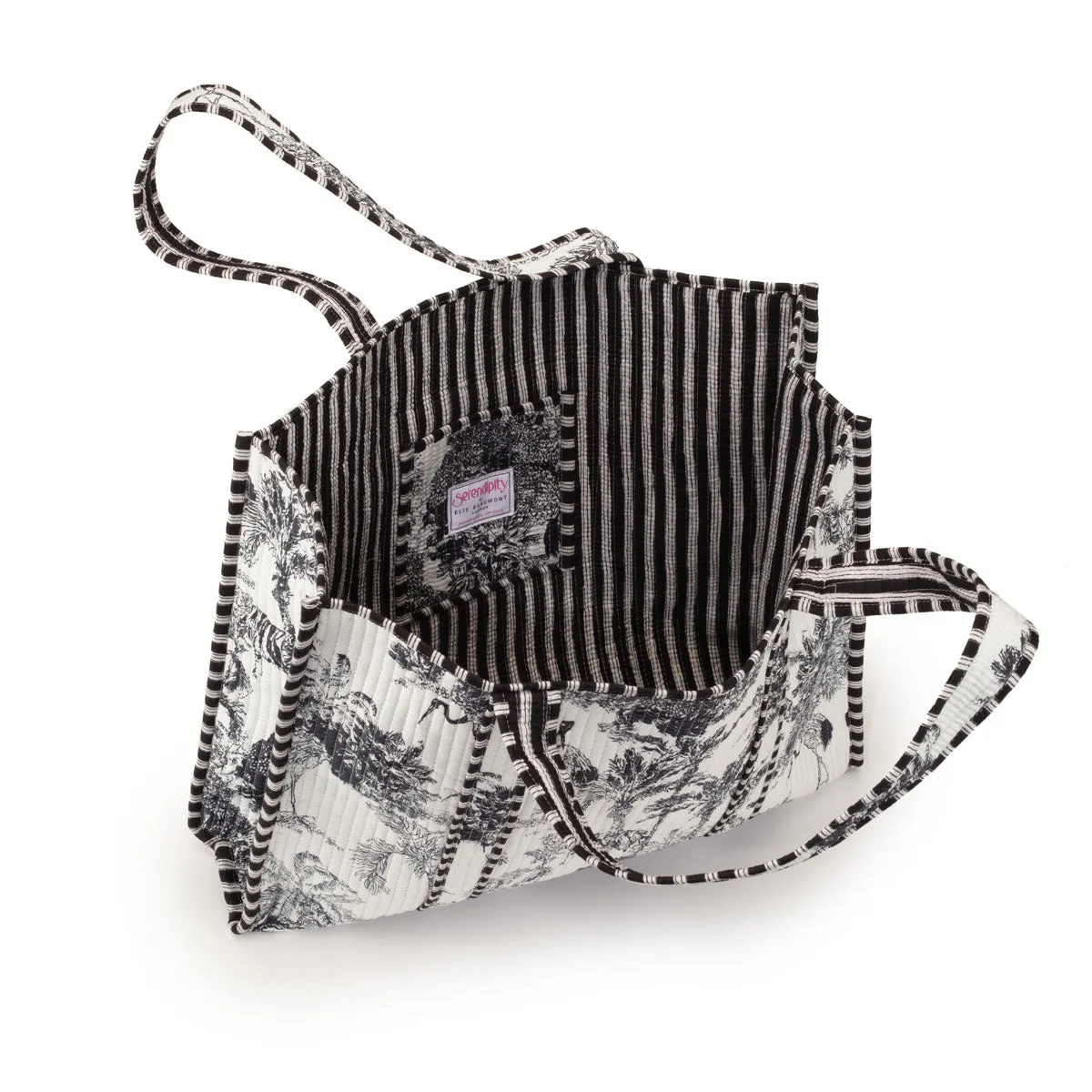 Serendipity Cotton Quilted Tote - Black / White Crane