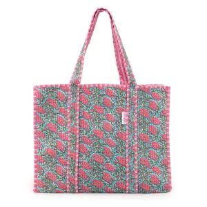 Serendipity Cotton Quilted Tote - Blue Peony