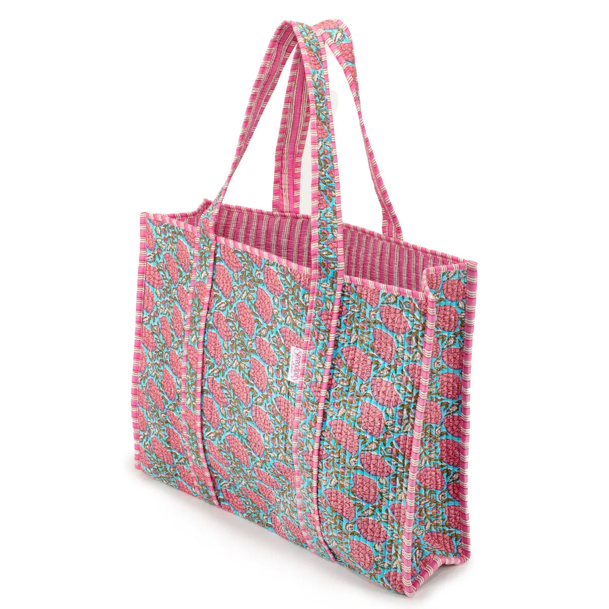 Serendipity Cotton Quilted Tote - Blue Peony