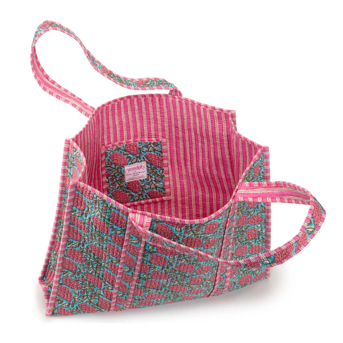 Serendipity Cotton Quilted Tote - Blue Peony