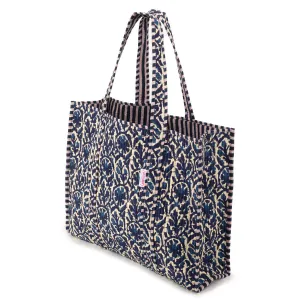 Serendipity Cotton Quilted Tote - Indigo Ikat