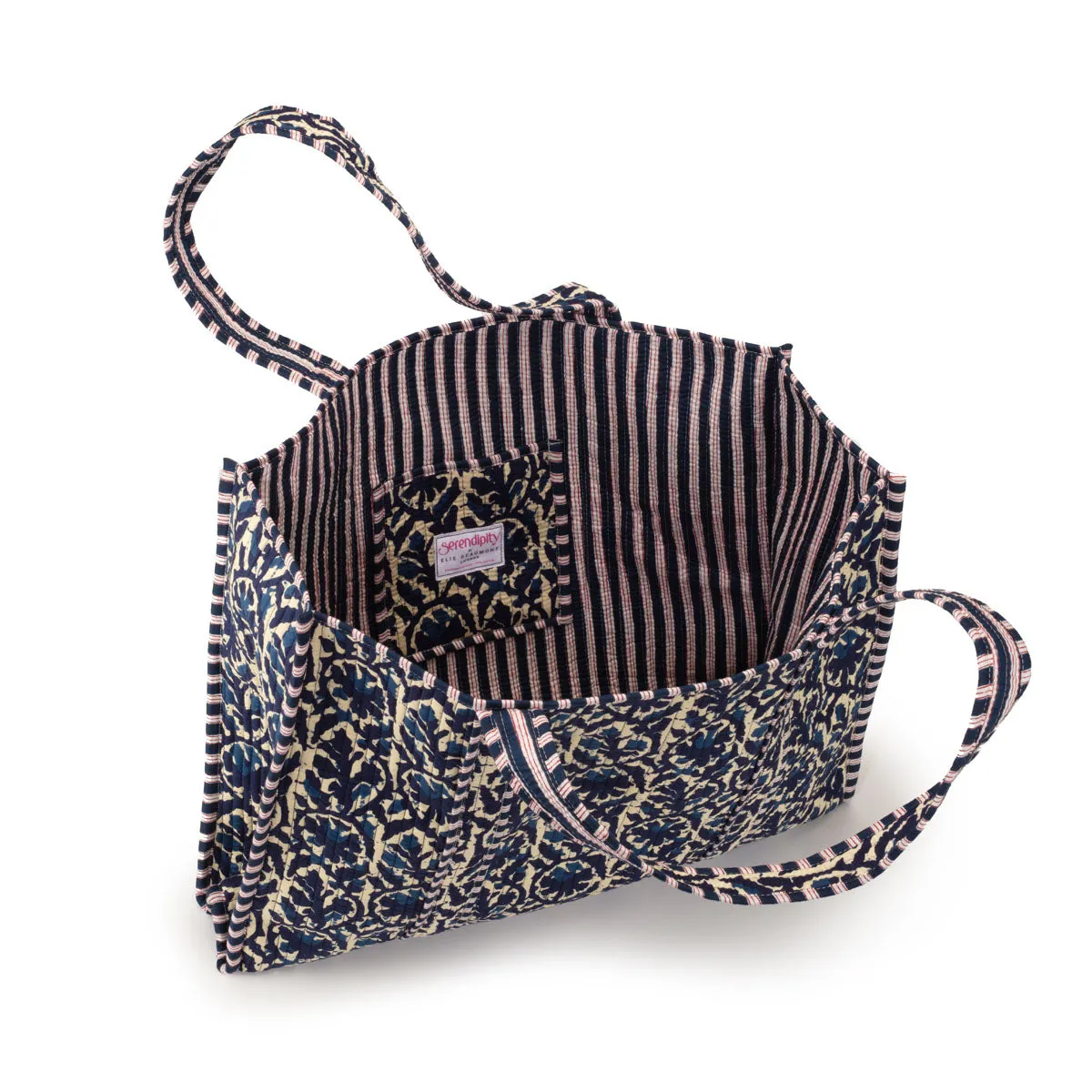 Serendipity Cotton Quilted Tote - Indigo Ikat