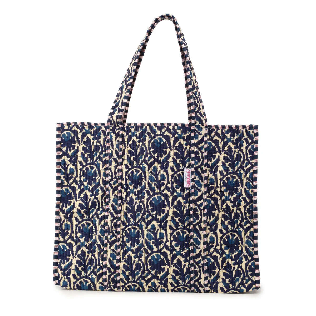 Serendipity Cotton Quilted Tote - Indigo Ikat