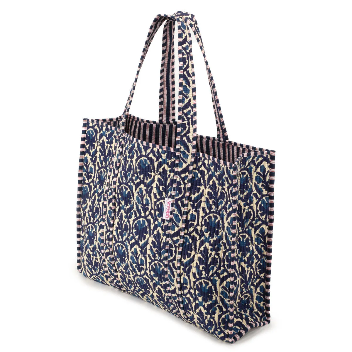 Serendipity Cotton Quilted Tote - Indigo Ikat