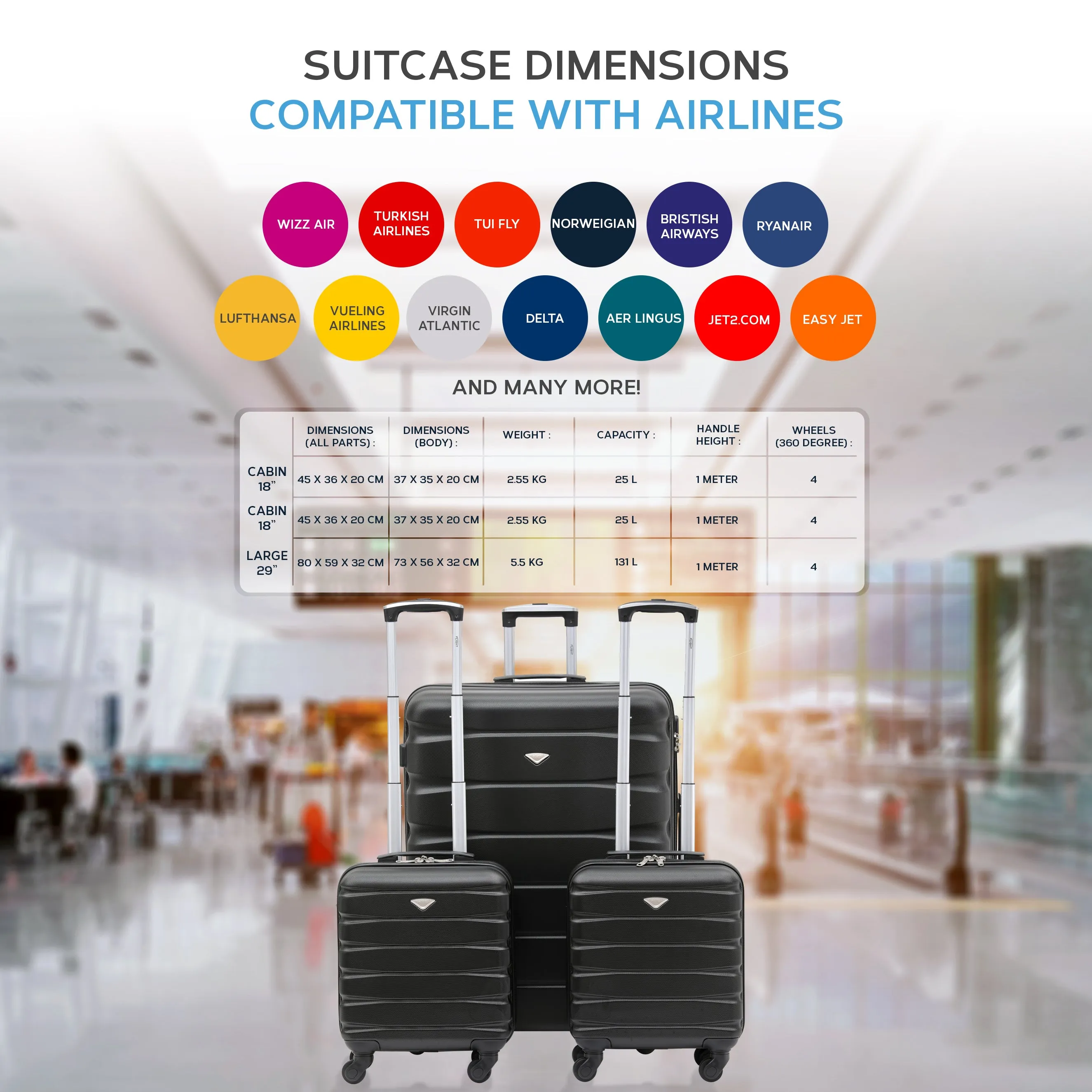 Set of 2 EasyJet Free Carry-on Cabin Bags   Large Check in Suitcase