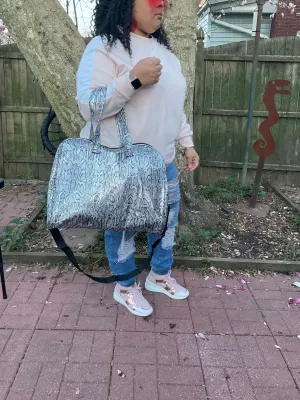 Silver Faux Snake Skin Weekender Bag