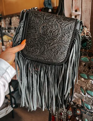 Small Black Tooled Crossbody