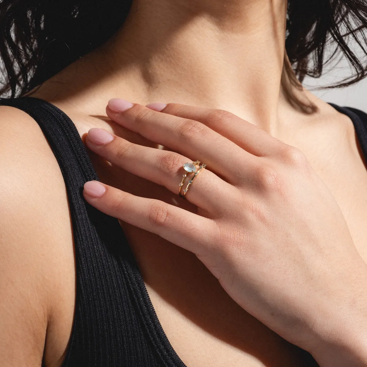 Solid Gold 2025 March Capsule Aquamarine Ring Set with Free Gift
