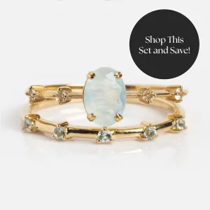 Solid Gold 2025 March Capsule Aquamarine Ring Set with Free Gift