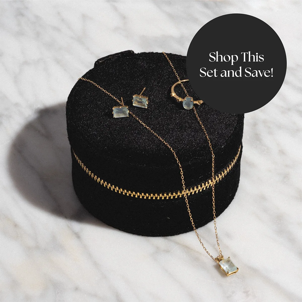 Solid Gold 2025 March Capsule Aquamarine Statement Set with Free Gift