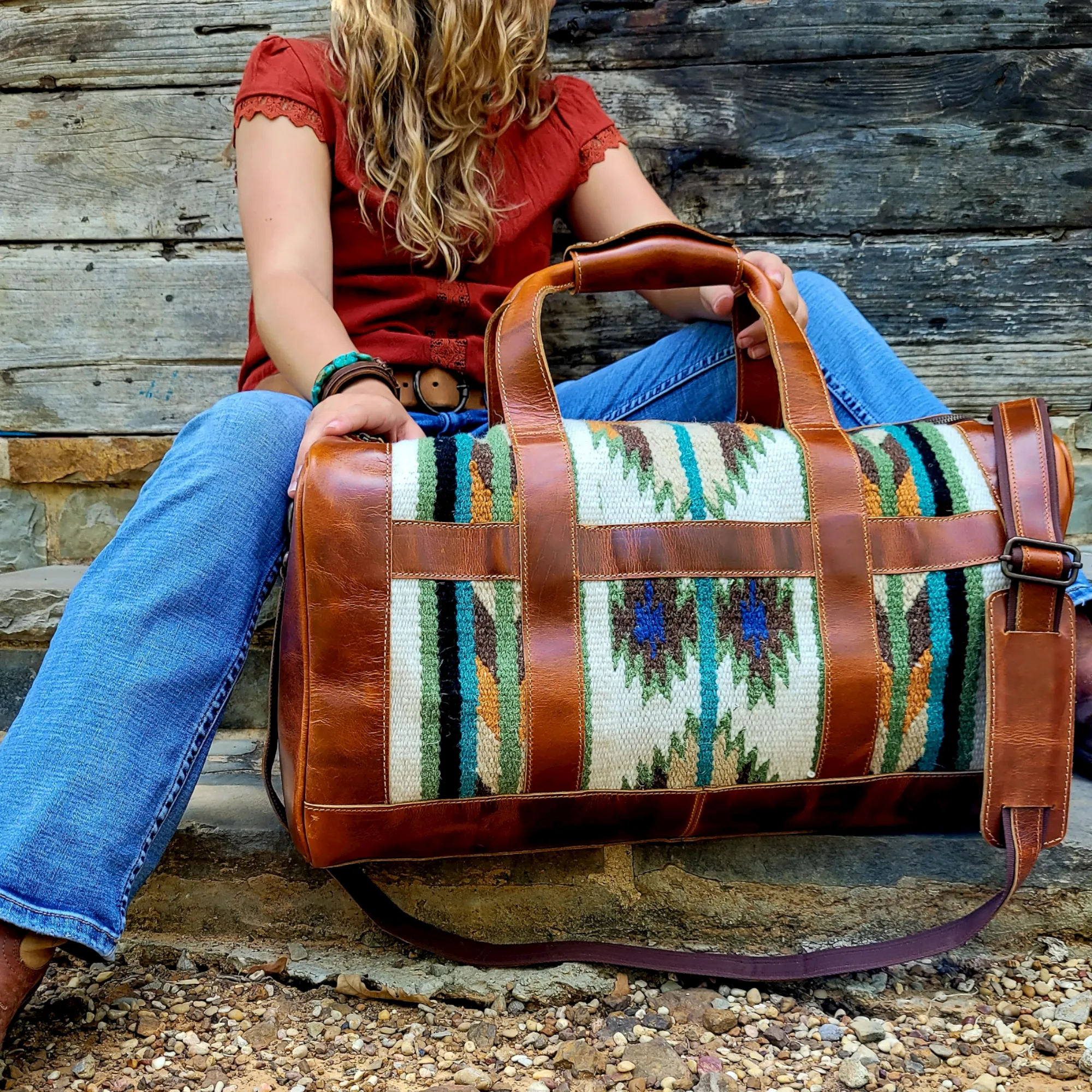 Southwestern Saddle Blanket Aztec Weekender Aspen Duffel