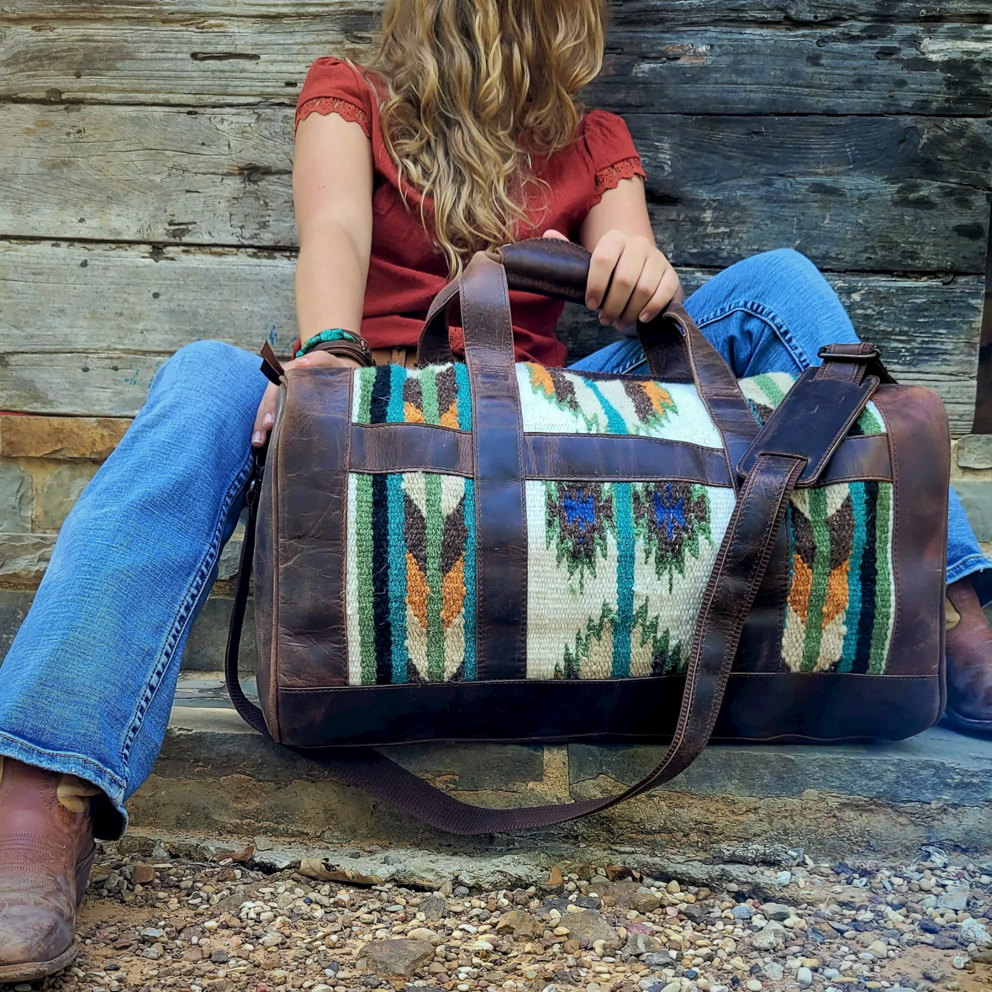 Southwestern Saddle Blanket Aztec Weekender Aspen Duffel