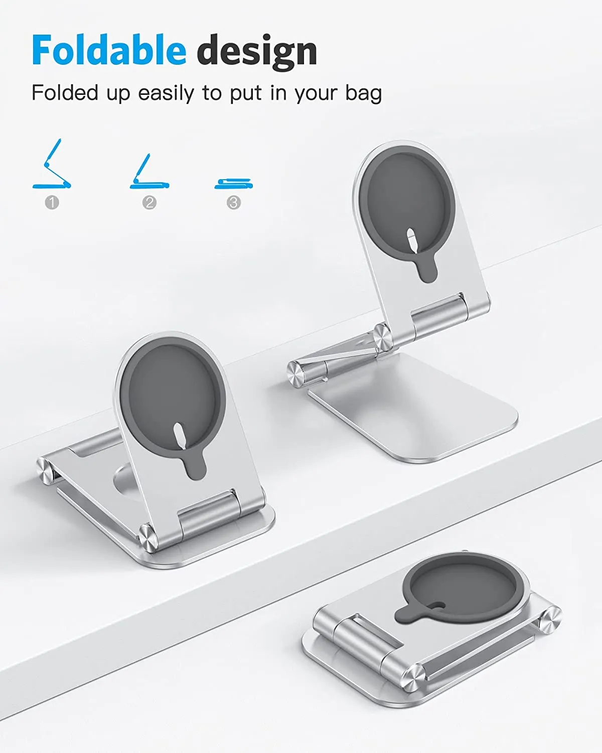 Stand for MagSafe Charger, OMOTON Foldable MagSafe Stand Holder for iPhone 13/12 Series, Adjustable Stand for iPhone 13 Pro Max/13 Pro/13/13 Mini, MagSafe Charger Not Included, Silver