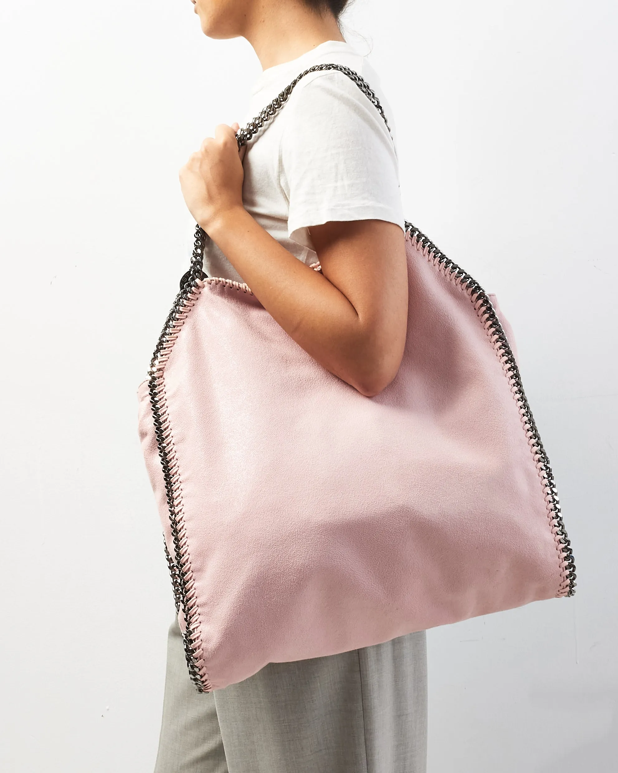 Stella McCartney Pink Faux Suede Falabella Fold-Over Tote Bag