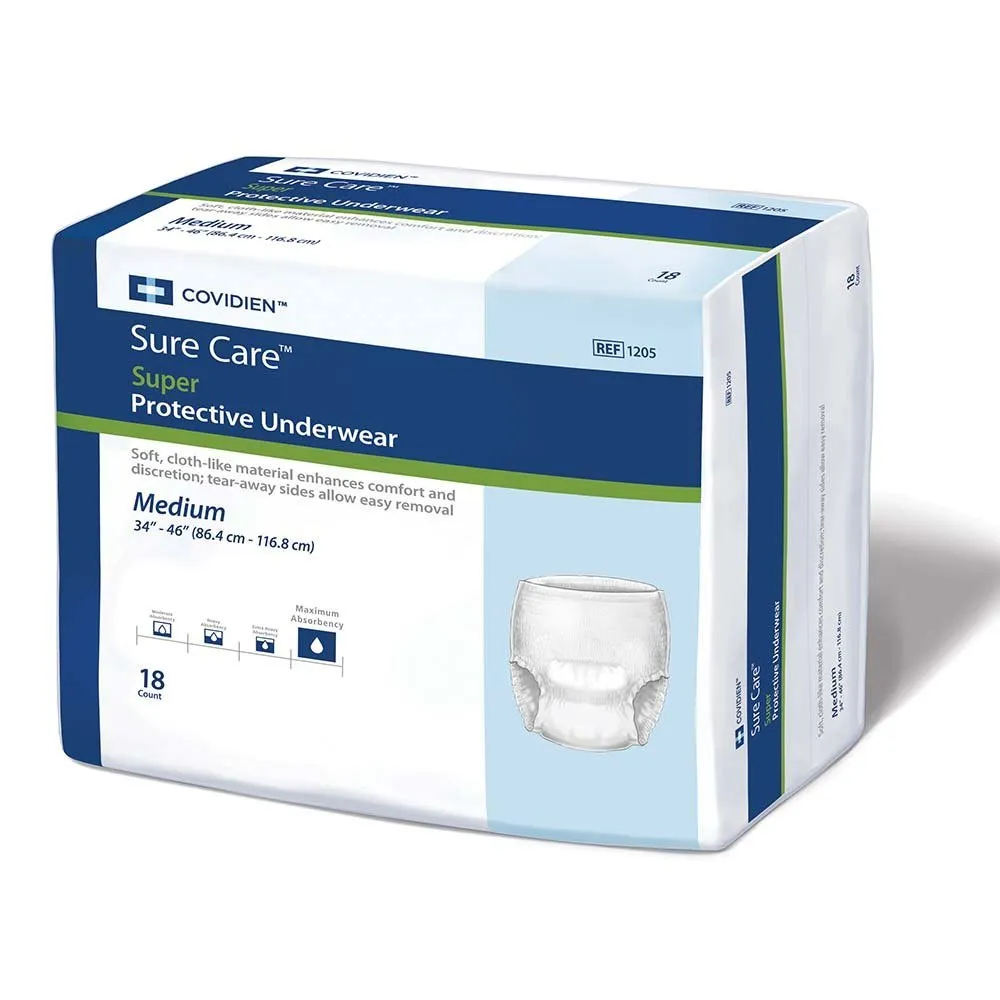 SureCare Protective Underwear Extra-Heavy Absorbency Size Medium Case/72 (4 bags of 18)