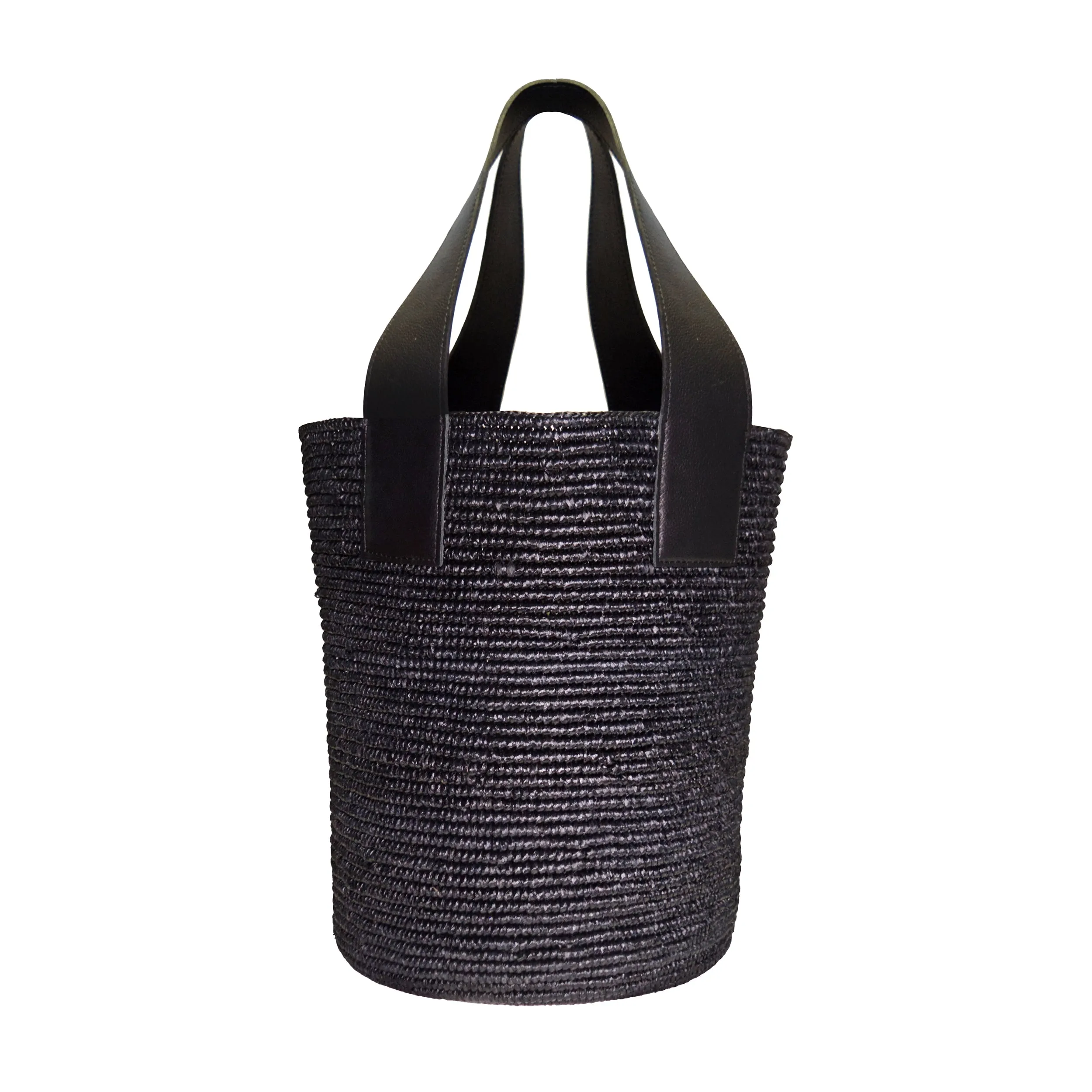 Tall Canasta With Leather Handles