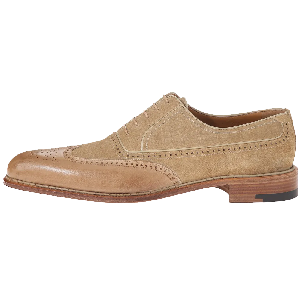 Testoni Black Label Linen Suede Delave Calf Wingtip Oxford