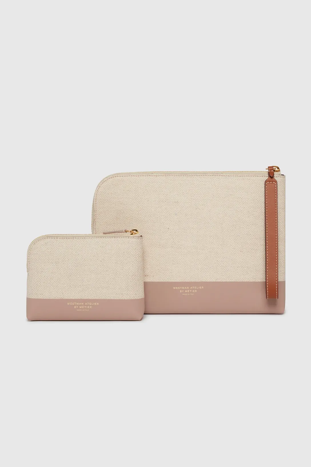 The Makeup Pouch Petite | Herringbone & Mauve