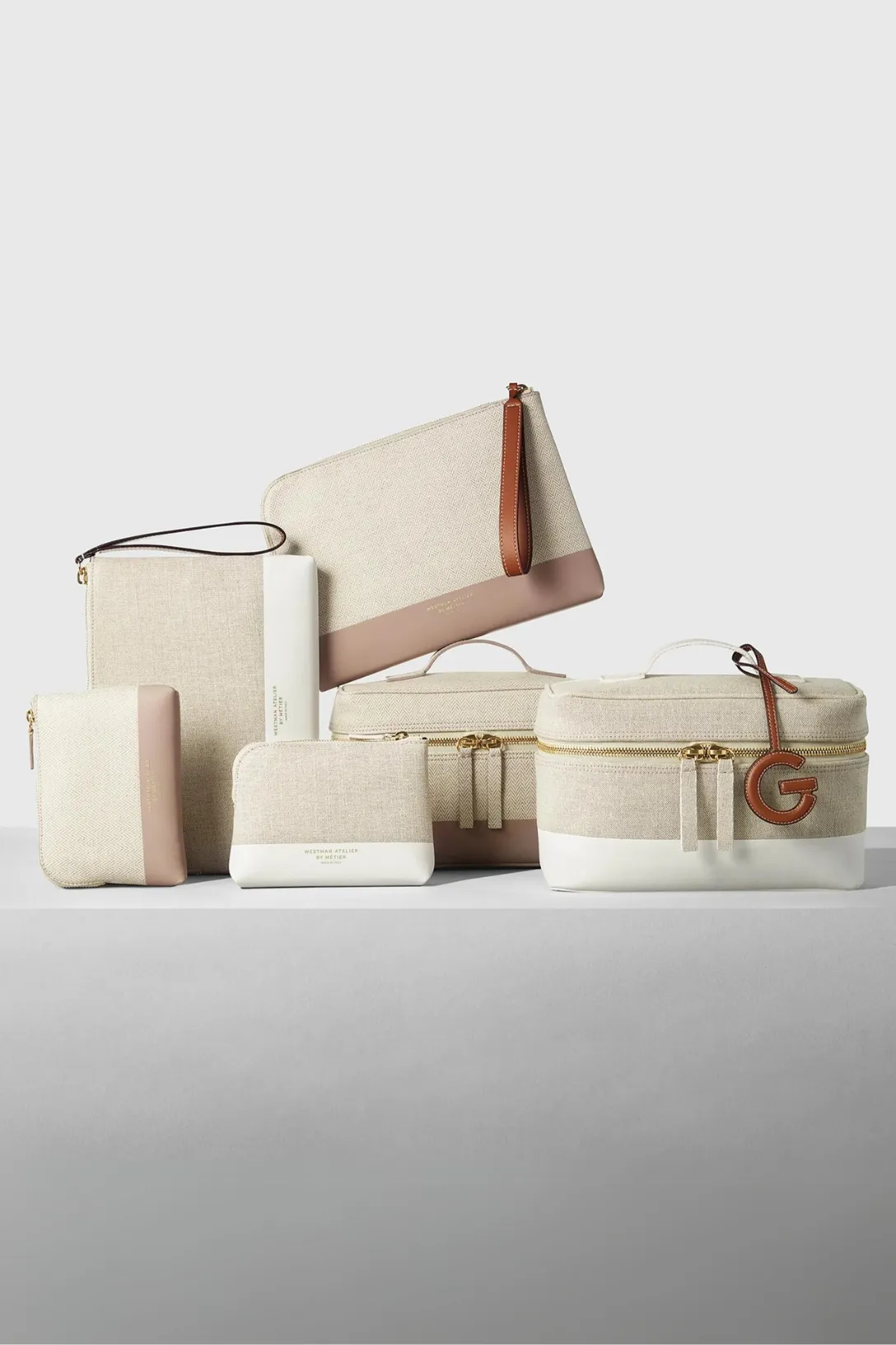 The Makeup Pouch Petite | Herringbone & Mauve