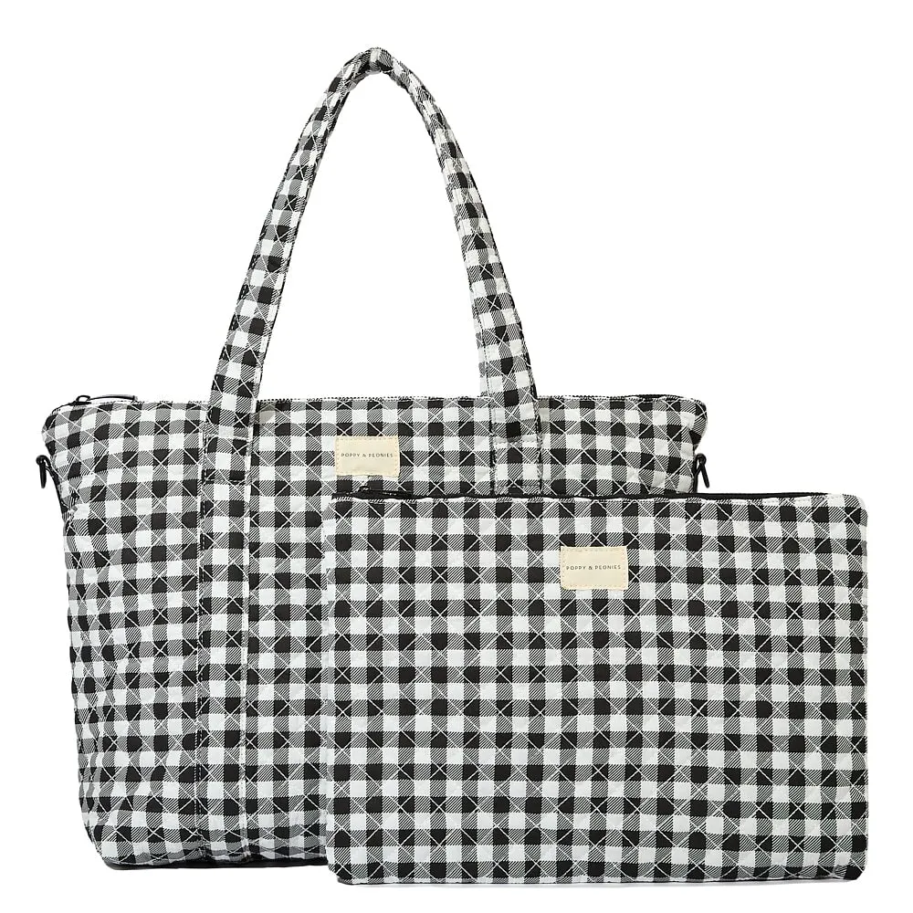 the QUILTED BON VOYAGE DUFFLE Black Gingham