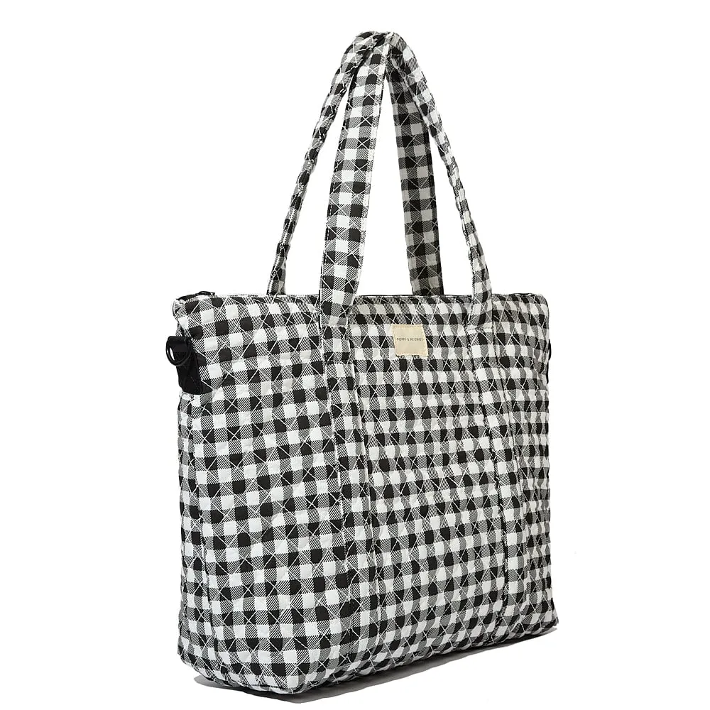 the QUILTED BON VOYAGE DUFFLE Black Gingham