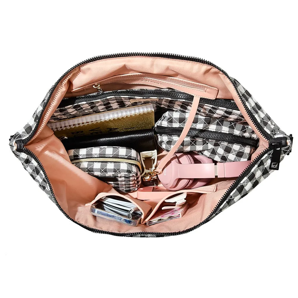 the QUILTED BON VOYAGE DUFFLE Black Gingham
